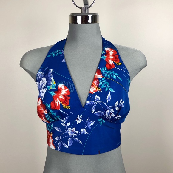 Vintage Other - Vintage Hawaiian Floral Royal Blue Bikini Top